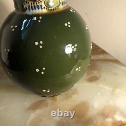 Paul Wranitzky Antique Ceramic Olive Green Vase Circ 1880 Ladybird Design