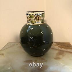 Paul Wranitzky Antique Ceramic Olive Green Vase Circ 1880 Ladybird Design