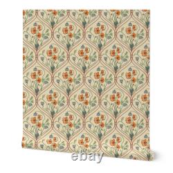Peel-and-Stick Removable Wallpaper Art Nouveau Poppies Yellow Green Smaller