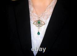 Pendant Art Nouveau Matte Aged Gold Pendant Necklace, Genuine Green Agate