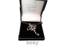 Pendant Art Nouveau Matte Aged Gold Pendant Necklace, Genuine Green Agate
