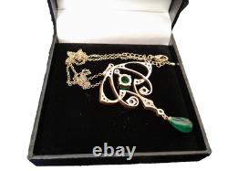 Pendant Art Nouveau Matte Aged Gold Pendant Necklace, Genuine Green Agate