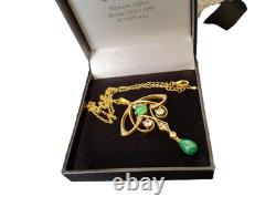 Pendant Art Nouveau Matte Aged Gold Pendant Necklace, Genuine Green Agate