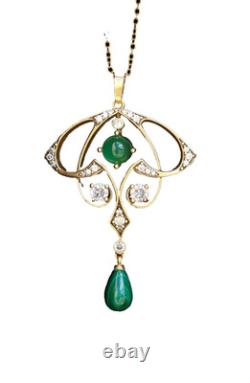 Pendant Art Nouveau Matte Aged Gold Pendant Necklace, Genuine Green Agate
