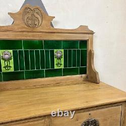 Pine Art Nouveau Green Tiled Washstand Sink Vanity Unit