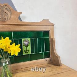 Pine Art Nouveau Green Tiled Washstand Sink Vanity Unit