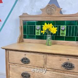 Pine Art Nouveau Green Tiled Washstand Sink Vanity Unit