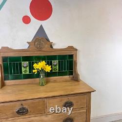 Pine Art Nouveau Green Tiled Washstand Sink Vanity Unit