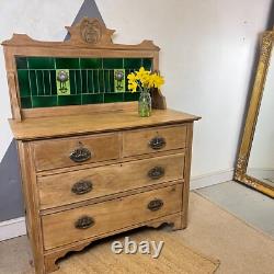 Pine Art Nouveau Green Tiled Washstand Sink Vanity Unit