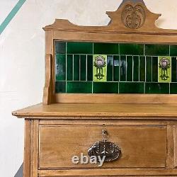 Pine Art Nouveau Green Tiled Washstand Sink Vanity Unit