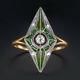 Plique A Jour Old Mine Diamond Ring 18k Art Nouveau Antique Green Enamel Vintage