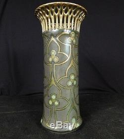 Porcelain Lattice Vase c1900 Bavarian Schonwald PSAA Art Nouveau Gold Green