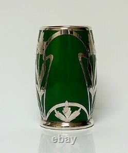 Pouyat Limoges Art Nouveau Green Porcelain Stein Tankard Silver Overlay Dragon