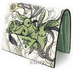 Prada x James Jean Liberty Rabbit Bi-Fold Compact Petite Wallet Green Bunnies