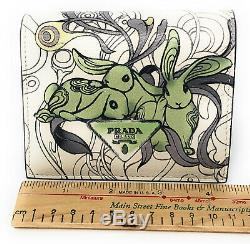 Prada x James Jean Liberty Rabbit Bi-Fold Compact Petite Wallet Green Bunnies