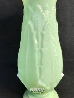 Pressed Opal Glass Vase Art Nouveau Mint Green Leaves Pattern English or French