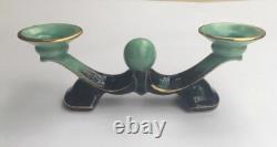 Pretty china Art Nouveau candle stand. Green and black 24cms x 8cms