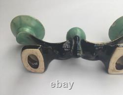 Pretty china Art Nouveau candle stand. Green and black 24cms x 8cms