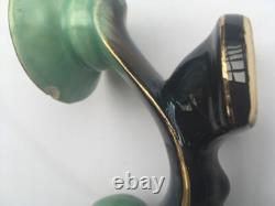 Pretty china Art Nouveau candle stand. Green and black 24cms x 8cms