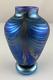 Pulled Feather Iridescent Blue-green Amber Art Glass Bud Vase Signed'89