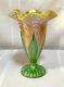 Quezal, Decoratd Floriform Vase, Fishnet And Pulled Feather Flower Vase, Nice