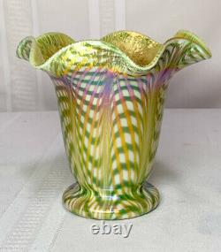 Quezal, Decorated Floriform Vase, Fishnet Diamond Optic, Exceptional Color