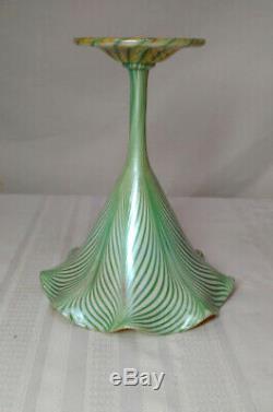 Quezal, Flower Floriform Vase, Green Pulled Feather, Zipper Foot, Nice