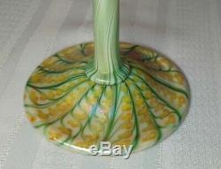 Quezal, Flower Floriform Vase, Green Pulled Feather, Zipper Foot, Nice