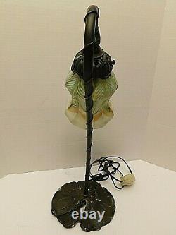 Quezal Signed Gold Aurene Pulled Feather Iridescent Lamp & Shade