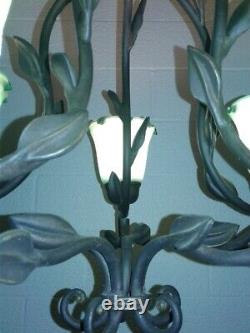 Quoizel Blown Art Glass Chandelier Art Deco-nouveau Bankers Green Shades
