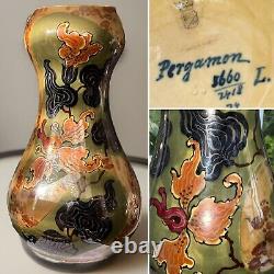 RARE 11 Antique VASE ERNST WAHLISS PERGAMON LUSTRE GREEN ART NOUVEAU Black Mark