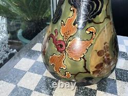 RARE 11 Antique VASE ERNST WAHLISS PERGAMON LUSTRE GREEN ART NOUVEAU Black Mark