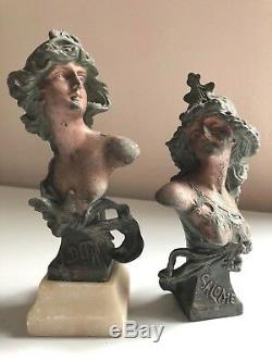 RARE 1890s CAST BUST Sculptor FRANZ IFFLAND Judith & Salome ART NOUVEAU Antique