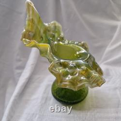 RARE 1900 KRALIK Hand Blown Pulled JACK IN THE PULPIT Splatter Vase Art Nouveau