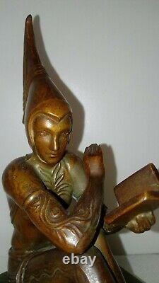 RARE 1920s Gerdago JB Hirsch Bronze Pixie Reader Bookends Art Nouveau Grn Base
