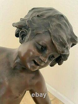 RARE 22 Antique French BRONZE LAMP Signed Auguste Moreau Cherub Water Bearer