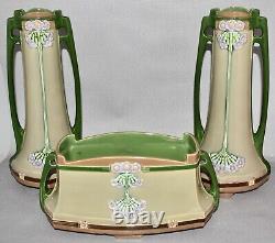 RARE ANTIQUE ART NOUVEAU EICHWALD VASE & JARDINIERE GARNITURE SET c1900