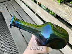 RARE Antique 9 C1880 WEBB Emerald Green IRIDESCENT BRONZE Bottle Pinched Vase