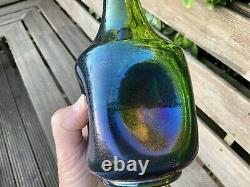 RARE Antique 9 C1880 WEBB Emerald Green IRIDESCENT BRONZE Bottle Pinched Vase