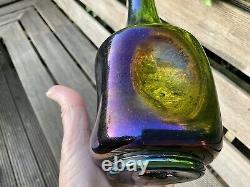 RARE Antique 9 C1880 WEBB Emerald Green IRIDESCENT BRONZE Bottle Pinched Vase