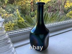 RARE Antique 9 C1880 WEBB Emerald Green IRIDESCENT BRONZE Bottle Pinched Vase