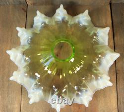RARE Antique Art Nouveau Green Opalescent Glass French Flower Lamp Shade c1910