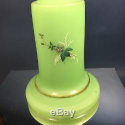 RARE Antique French Green Opaline Glass Uranium Art Nouveau Hand Painted Compote