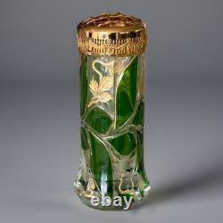 RARE Antique Moser Art Nouveau Emerald Green 6 Gold Gilt Enamel Hat Pin Holder