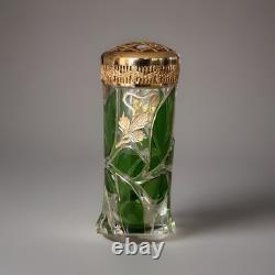RARE Antique Moser Art Nouveau Emerald Green 6 Gold Gilt Enamel Hat Pin Holder