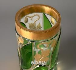 RARE Antique Moser Art Nouveau Emerald Green 6 Gold Gilt Enamel Hat Pin Holder