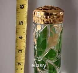 RARE Antique Moser Art Nouveau Emerald Green 6 Gold Gilt Enamel Hat Pin Holder