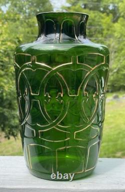 RARE Antique Pressed Green Gilt Vase EAPG Dugan Art Nouveau Edwardian