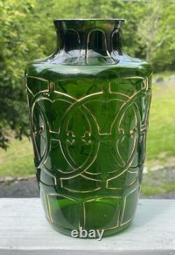 RARE Antique Pressed Green Gilt Vase EAPG Dugan Art Nouveau Edwardian
