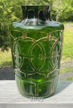 RARE Antique Pressed Green Gilt Vase EAPG Dugan Art Nouveau Edwardian